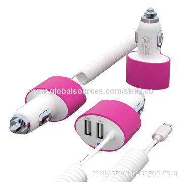 Three USB outputs 5.0V 4.2A or 5.2A in-car chargers with micro/8-pin/30-pin/micro USB 3.0 port cableNew